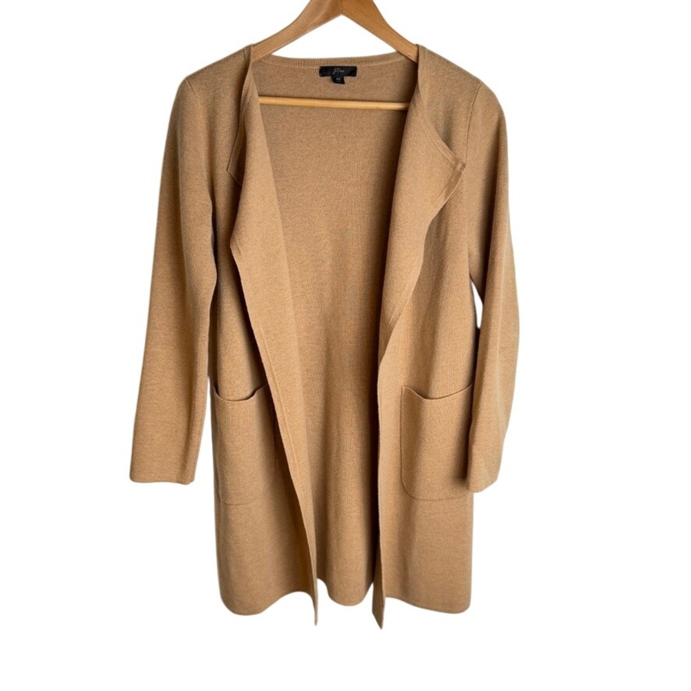 J.Crew Womens Juliette Collarless Sweater-BlazerXS Tan Camel Merino Wool Blend